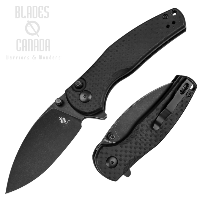 Kizer Mini Grouper Flipper Button Lock Knife, Nitro-V Black, Carbon Fiber, V3669A2