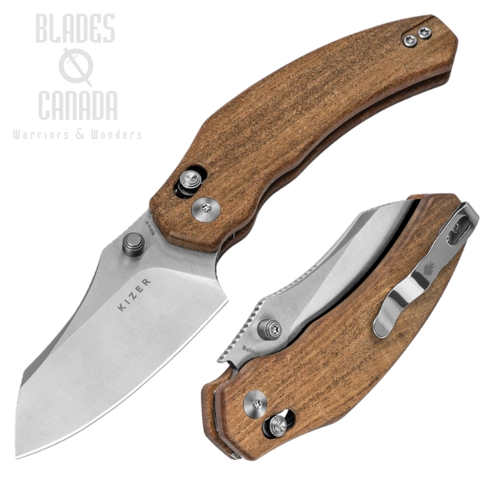 Kizer Bulldog Clutch Lock Folding Knife, Nitro-V Satin, Wood Handle, V3672A2