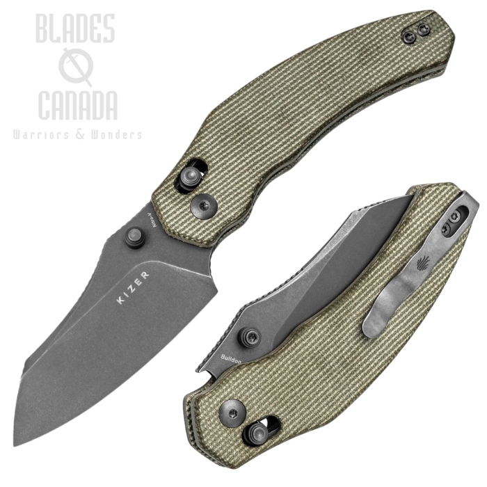 Kizer Bulldog Clutch Lock Folding Knife, Nitro-V Black SW, Micarta Green, KIV3672A3