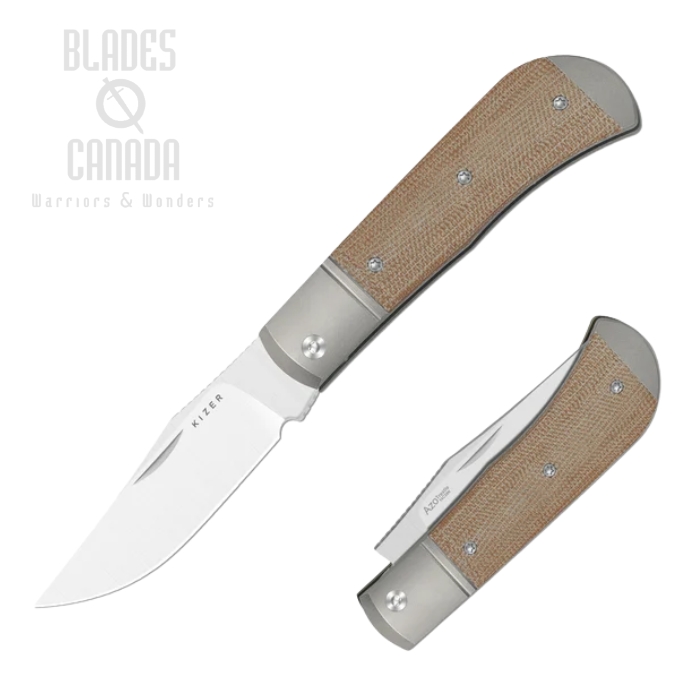 Kizer Trestle Slipjoint Folding Knife, 14C28N Satin, Titanium/Micarta Brown, V3761A1