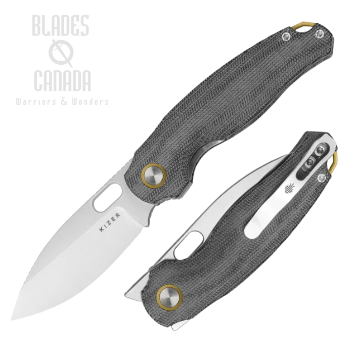 Kizer Seagull Flipper Folding Knife, 14C28N Satin, Micarta Gray, V3770A1