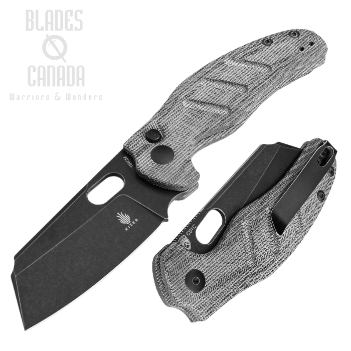 Kizer C01C Sheepdog Button Lock Folding Knife, 154CM Black SW, Micarta Black, V4488BC1