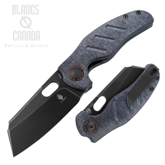 Kizer C01C Sheepdog Folding Knife, 154CM Black SW, Micarta Blue Denim, V4488C5