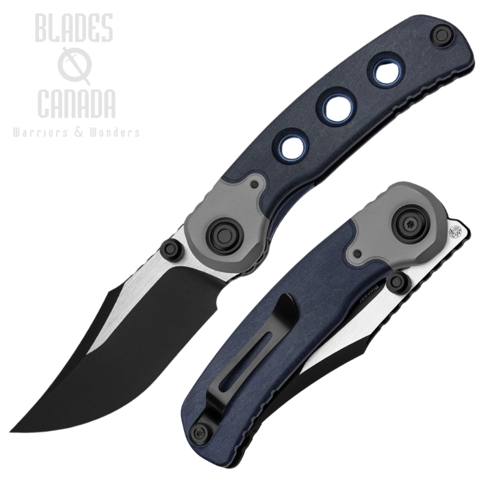 Kizer Pioneer Folding Knife, S35VN Two-Tone, Titnaium/Richlite Blue Crayon, ZX-FK03A2