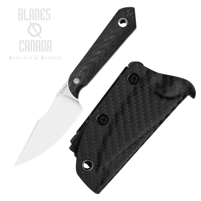 Kizer Mini Harpoon Fixed Blade Knife, M390 Satin, Carbon Fiber, Kydex Sheath, 1040S8