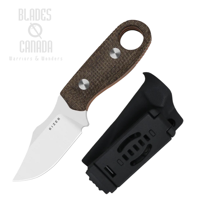 Kizer Beaver 2 Fixed Blade Knife, AEB-L Satin, Micarta Brown, Kydex Sheath, 1078A4