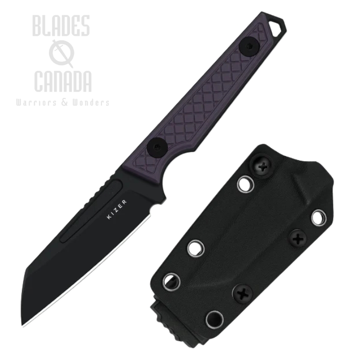 Kizer Phasmids Fixed Blade Knife, AEB-L Black, G10 Purple, Kydex Sheath, 1079A1