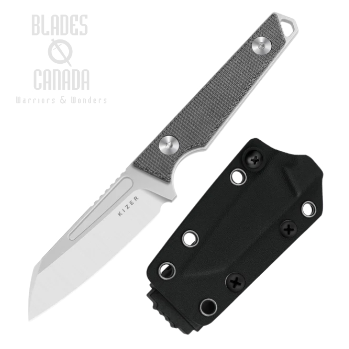 Kizer Phasmids Fixed Blade Knife, AEB-L Satin, Micarta Black, Kydex Sheath, 1079A3
