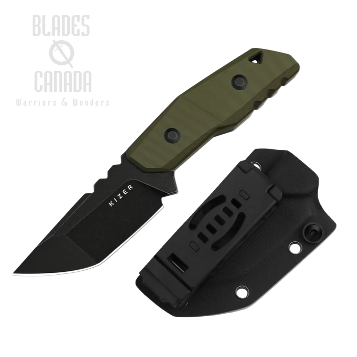 Kizer Quartz Fixed Blade Knife, AEB-L Black SW, G10 Olive Green, 1086A1