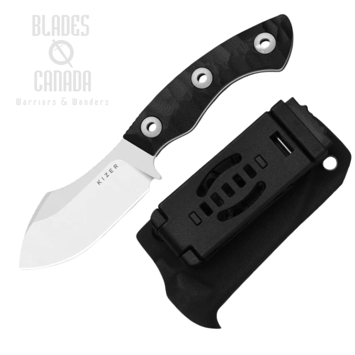 Kizer Rook Fixed Blade Knife, AEB-L Satin, G10 Black, Kydex Sheath, 1090A3