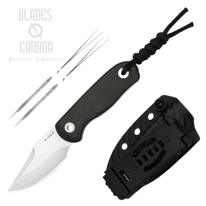 Kizer Drop Bear Fix Fixed Blade Knife, S45VN Satin, Richlite Black, Kydex Sheath, 1092A3