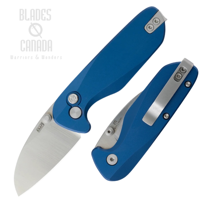 Knafs O.C.T. Button Lock Folding Knife, 14C28N Satin, Aluminum Blue, 00575 (image for) Knafs O.C.T. Button Lock Folding Knife, 14C28N Satin, Aluminum Blue, 00575