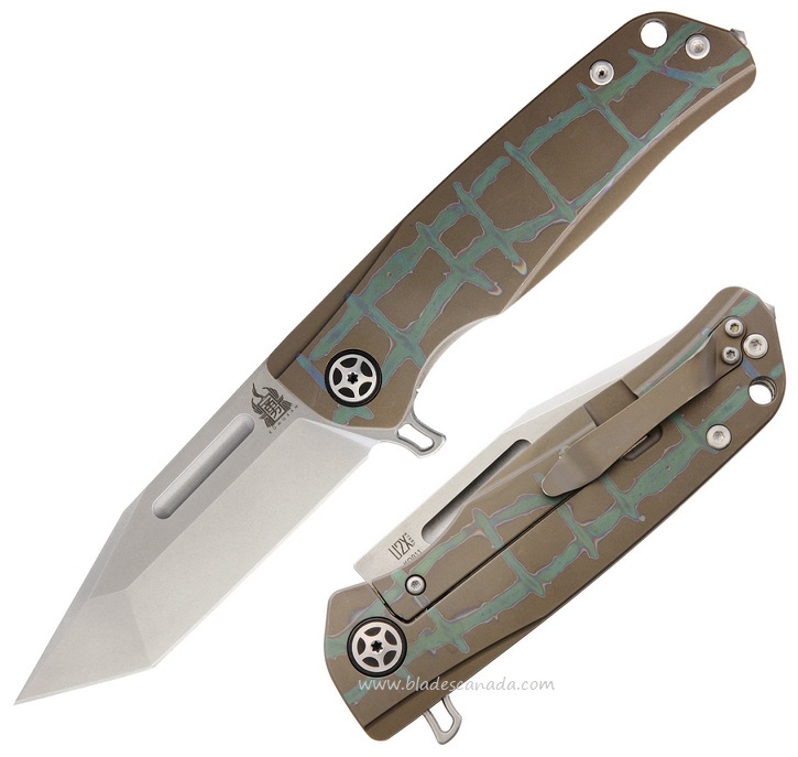 Komoran Flipper Framelock Knife, U2X Steel Tanto, Titanium, KO011 - Click Image to Close