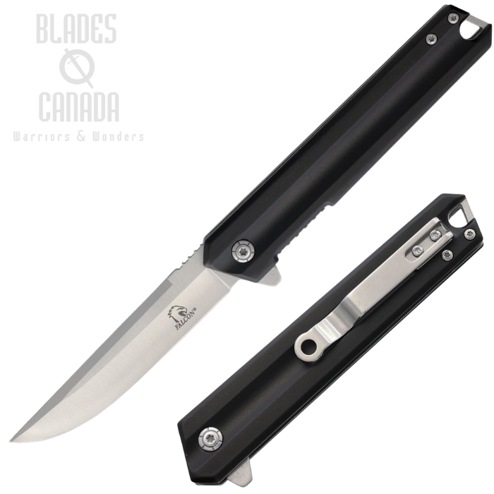 (image for) Falcon Flipper Folding Knife, Assisted Opening, 440 Stainless Satin, Aluminum Black, KS2110BK