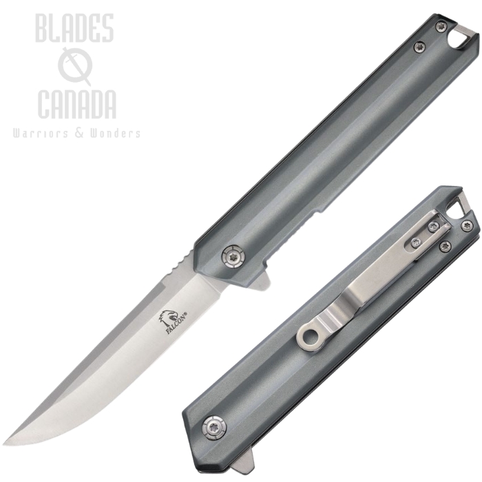 (image for) Falcon Flipper Folding Knife, Assisted Opening, 440 Stainless Satin, Aluminum Grey, KS2110GY