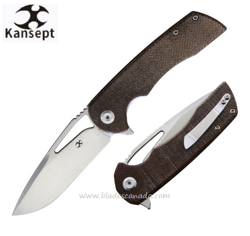 Kansept Kryo Flipper Folding Knife, D2 Steel, Micarta Brown, T1001A1