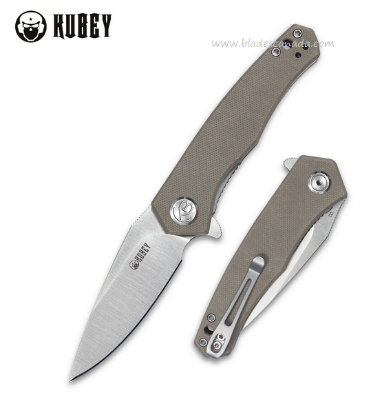 Kubey Flipper Folding Knife, D2 Satin, G10 Tan, KU055C