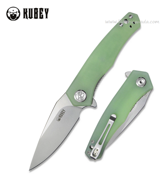 Kubey Flipper Folding Knife, D2 Steel, G10 Jade, KU055D