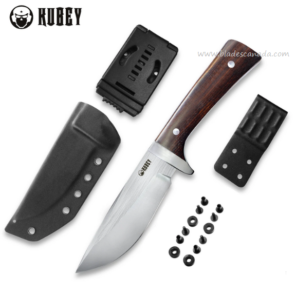 Kubey Classical Full Tang Fixed Blade Knife, D2 Satin, Wood Handle, KU160