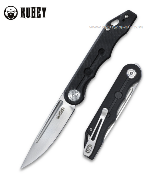 Kubey Mize Flipper Folding Knife, 14C28N Sandvik, G10 Black, KU2101A