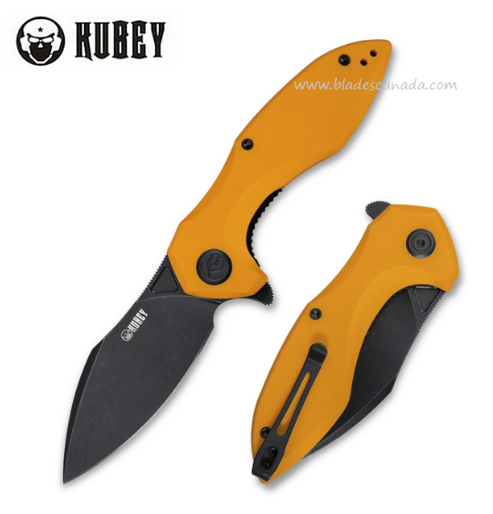 Kubey Noble Flipper Folding Knife, D2 Black SW, G10 Yellow, KU236D