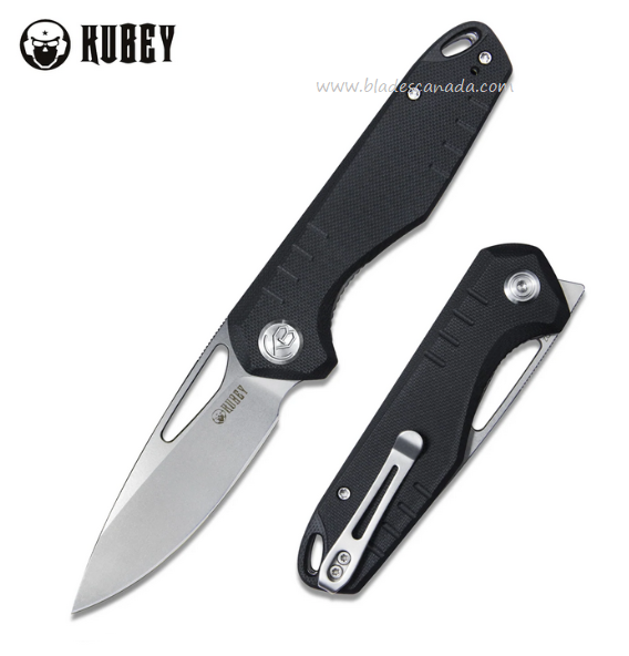 Kubey Flipper Folding Knife, D2 Satin, G10 Black, KU324A