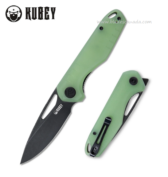 Kubey Flipper Folding Knife, D2 Black SW, G10 Jade, KU324B