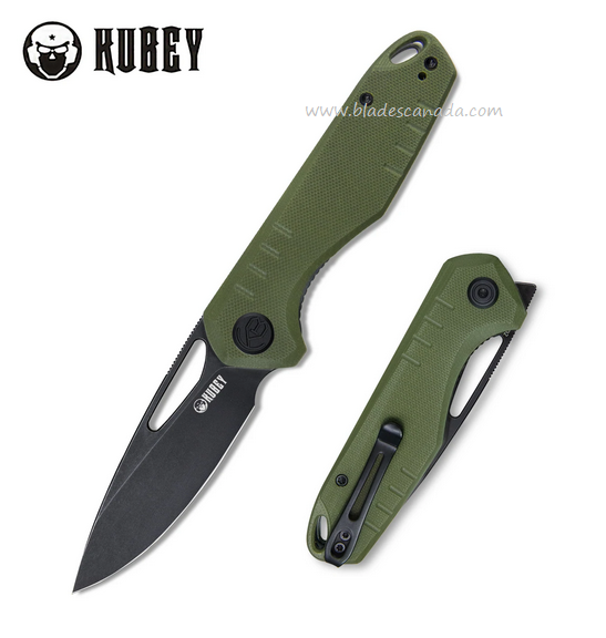 Kubey Flipper Folding Knife, D2 Black SW, G10 Green, KU324C