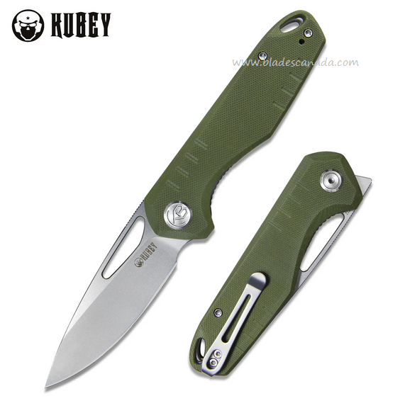 Kubey Flipper Folding Knife, D2 Satin, G10 Green, KU324D