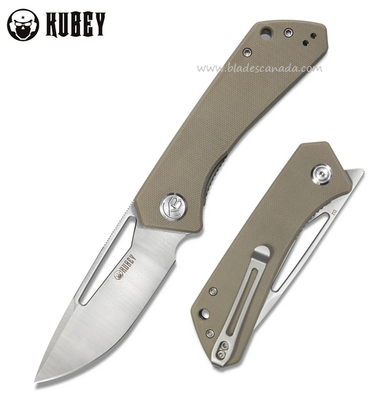 Kubey Front Flipper Folding Knife, D2 Satin, G10 Tan, KU331F - Click Image to Close