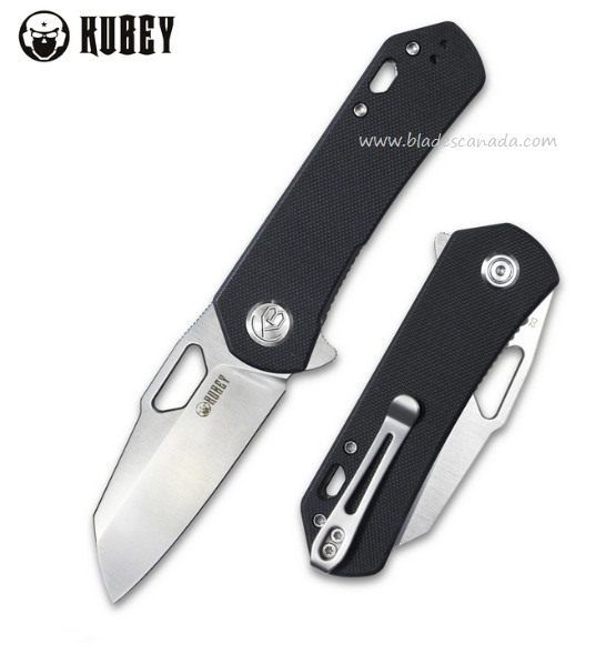 Kubey Flipper Folding Knife, D2 Satin, G10 Black, KU332A