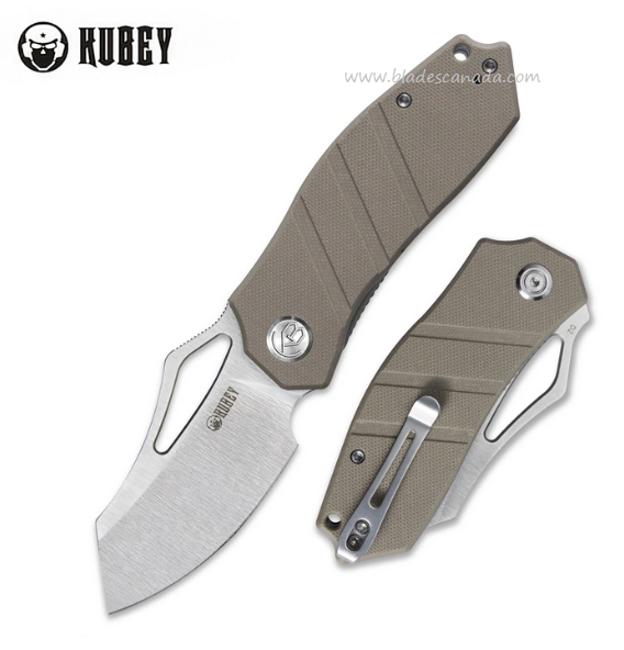 Kubey Flipper Folding Knife, D2 Satin, G10 Tan, KU335B