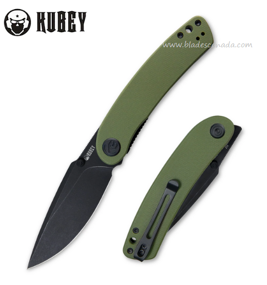 Kubey Momentum Flipper Folding Knife, D2 Black SW, G10 Green, KU344B