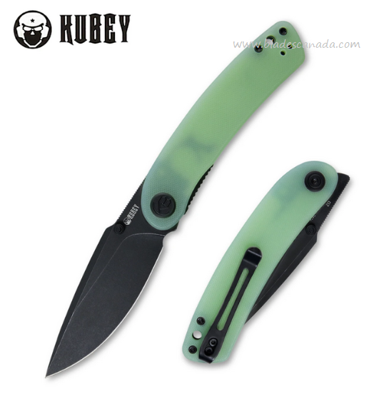 Kubey Momentum Flipper Folding Knife, D2 Black SW, G10 Jade, KU344C