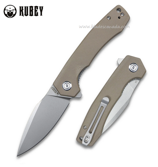 Kubey Flipper Folding Knife, D2 Steel, G10 Tan, KU901H