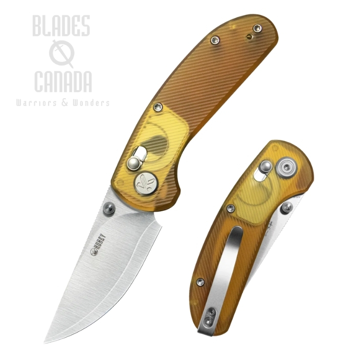 Kubey Sparrow Crossbar Lock Folding Knife, AUS-10 San Mai Satin, Ultem Handle, KU449B