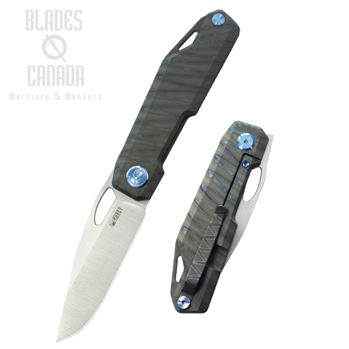 Kubey Verijero Flipper Folding Knife, 14C28N Satin, Titanium Flame, KB340C
