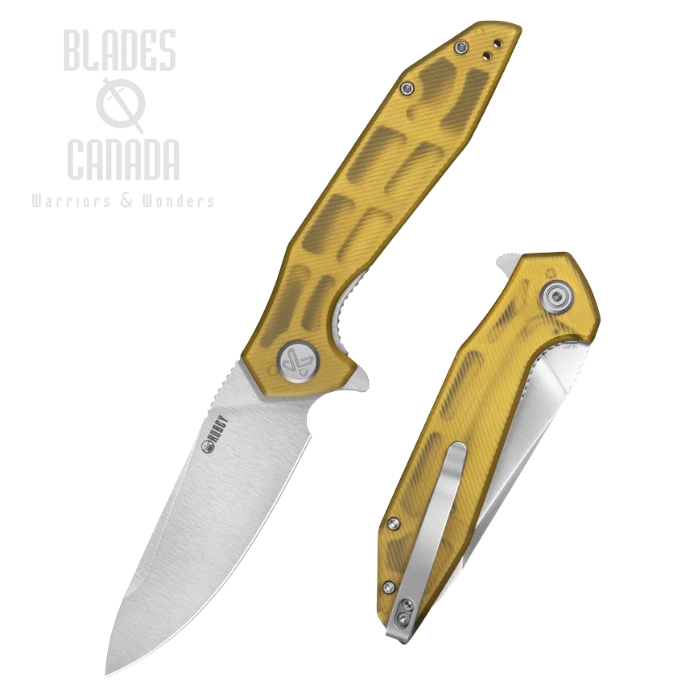 Kubey Nova Flipper Folding Knife, 14C28N Satin, G10 Ultem, KU117N