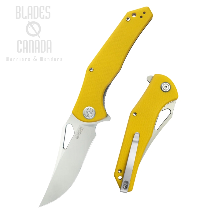 Kubey Phemius Flipper Folding Knife, 14C28N Sandblast, G10 Yellow, KU149G