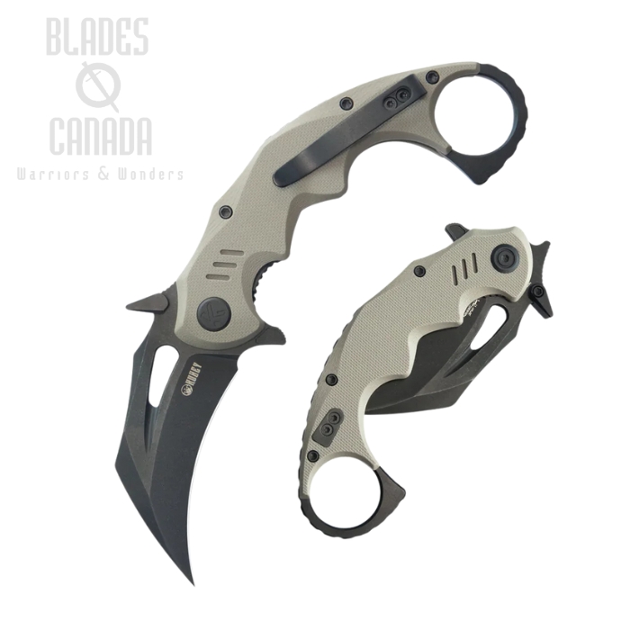 Kubey Mini Wrath Flipper Karambit Knife, 14C28N Blackwash, G10 Tan, KU262G