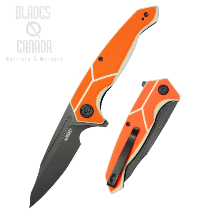 Kubey RBC-1 Flipper Folding Knife, 14C28N Blackwash, G10 Orange/White, KU373B