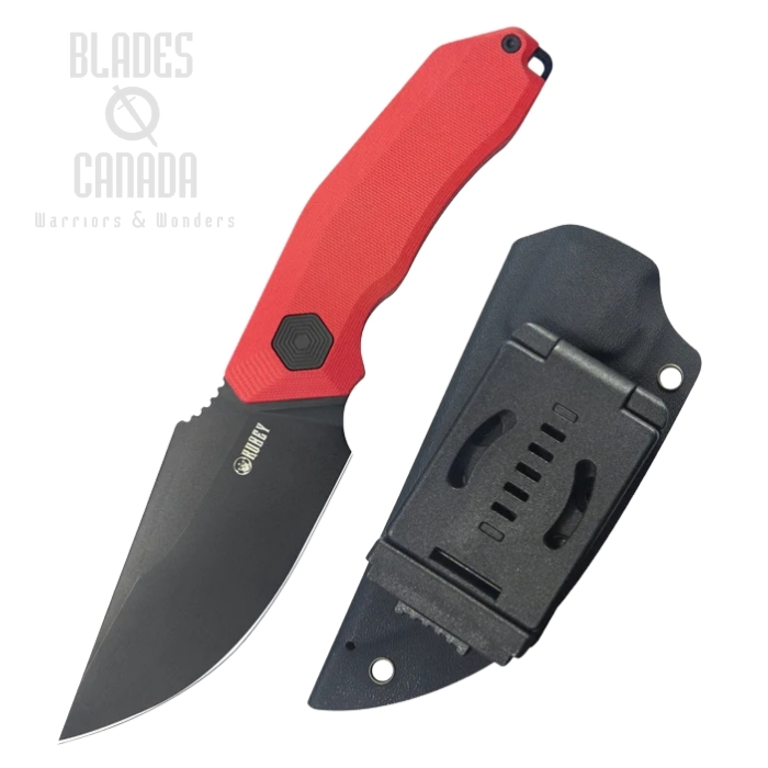 Kubey Basilisk Fixed Blade Knife, 14C28N Blackwash, G10 Red, Kydex Sheath, KU381B