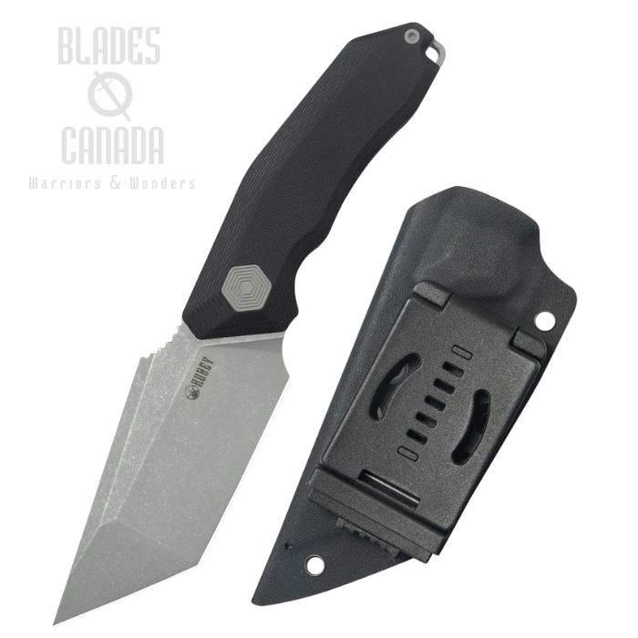 Kubey Yokai Fixed Blade Knife, 14C28N Stonewash, G10 Black, Kydex Sheath, KU382A