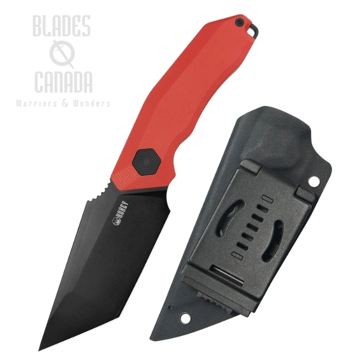 Kubey Yokai Fixed Blade Knife, 14C28N Blackwash, G10 Red, Kydex Sheath, KU382B