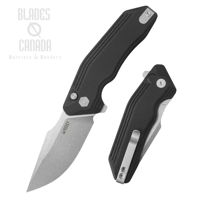 Kubey Basilisk Button Lock Folding Knife, 14C28N Stonewash, G10 Black, KU391A