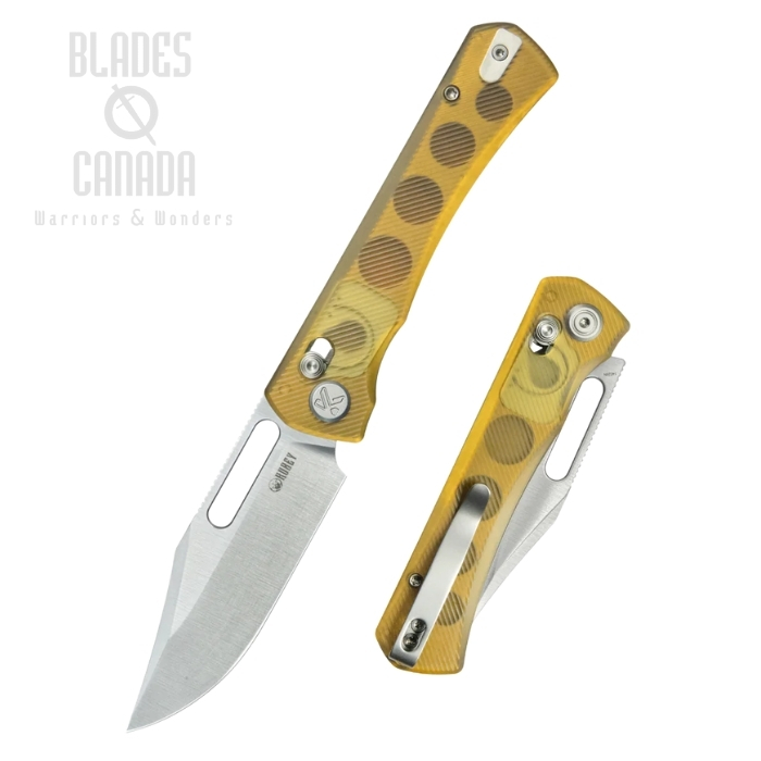 Kubey TBO Crossbar Lock Folding Knife, 14C28N Steel, Ultem Handle, KU396C