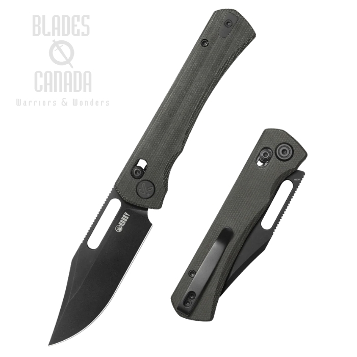 Kubey TBO Crossbar Lock Folding Knife, 14C28N Blackwash, Micarta Black, KU396D