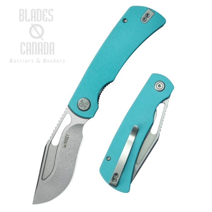 Kubey Gurkha EDC Folding Knife, 14C28N Steel, G10 Tiffany Blue, KU397B