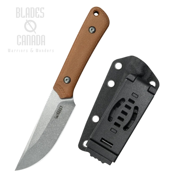 Kubey Thorn Fixed Blade Knife, 14C28N Steel, Micarta Brown, Kydex Sheath, KU413E