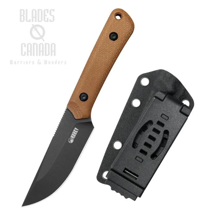 Kubey Thorn Fixed Blade Knife, 14C28N Blackwash, Micarta Brown, Kydex Sheath, KU413F